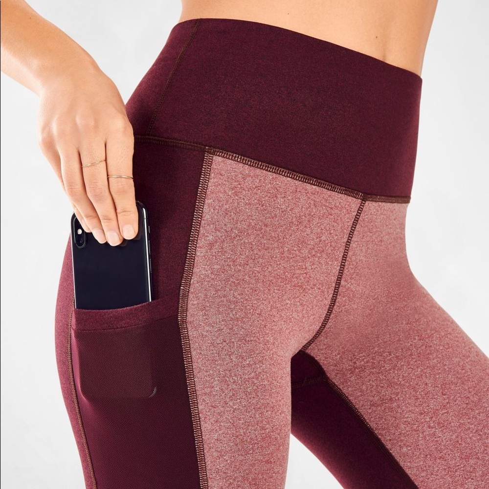 Fabletics Two-Tone Burgundy & Rose Leggings with Side Pocket